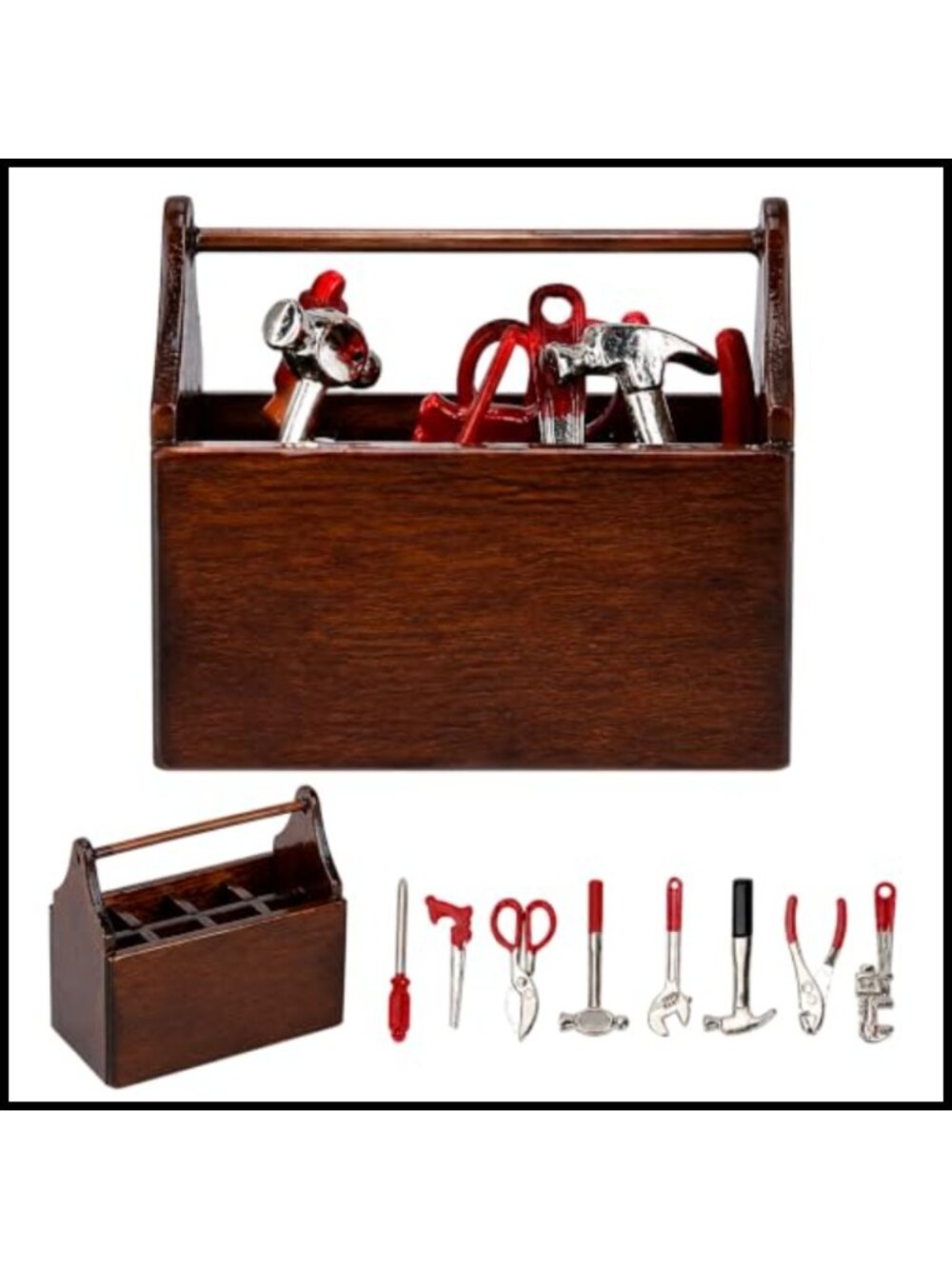 1/12 Scale Miniature Dollhouse Wooden Toolbox with Tools